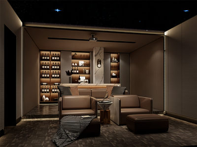 现代轻奢影音室 酒柜酒架 沙发 脚踏